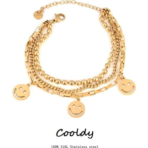 Smiling Face Bracelet Stainless Steel Bracelet For Women Bracelet Chain Charm Bracelet Silver Color Multilayer Bracelet Jewelry