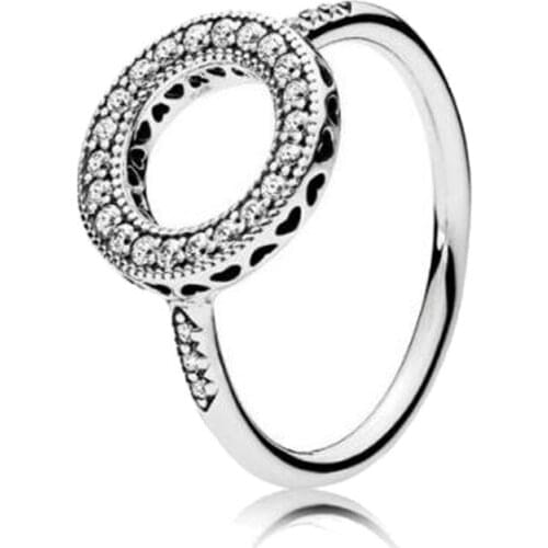 Bewill Real S925 Silver Ring Hearts Of Halo With Crystal Rings For Women Wedding Party Gift Fashion Jewelry