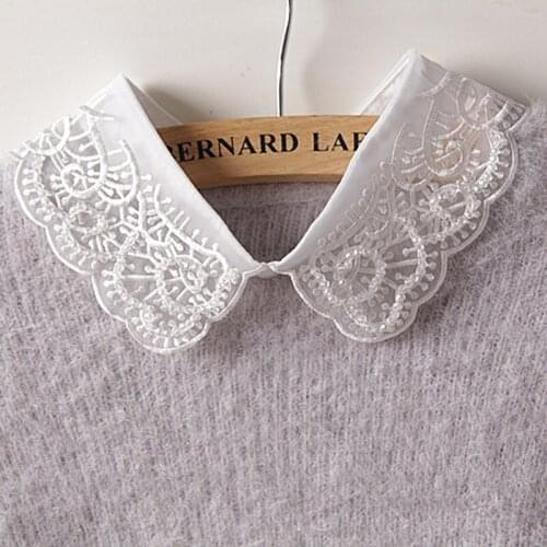 Women lotus leaf ear mesh bottoming white removable Fashion decorative Lace pearl necklace female Peter Pan collar decoration
