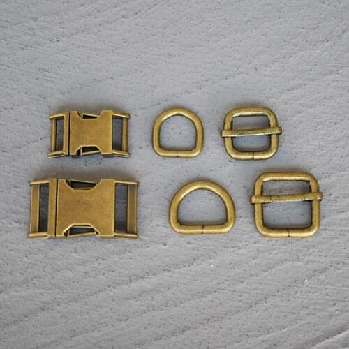 100 Sets 15/20/25mm Bronze Webbing Metal Hardware Slider D Ring Release Belt Buckle For Dog Collar Paracord Sewing Accessory
