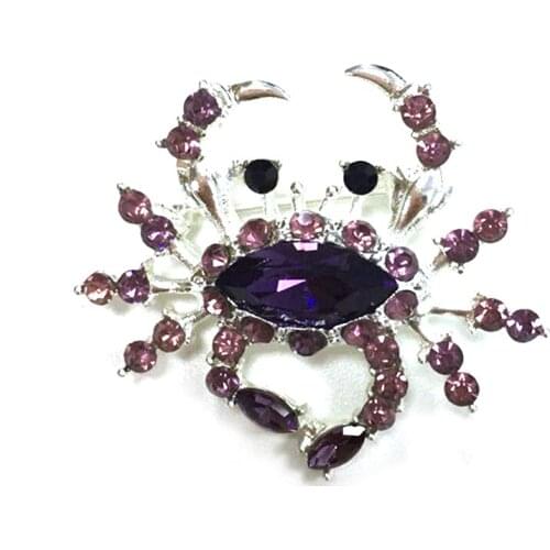 20pcs/lot free shipping Rhinestone purple cute crab Crystal animal Brooch pin For party Decoration/Gift