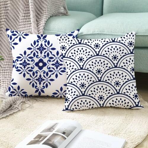 45x45cm Blue White Porcelain Pillowcase Cushion Cover Cushion Throw Pillow Chinese Style Polyester Sofa Home Sofa Bed Decoration