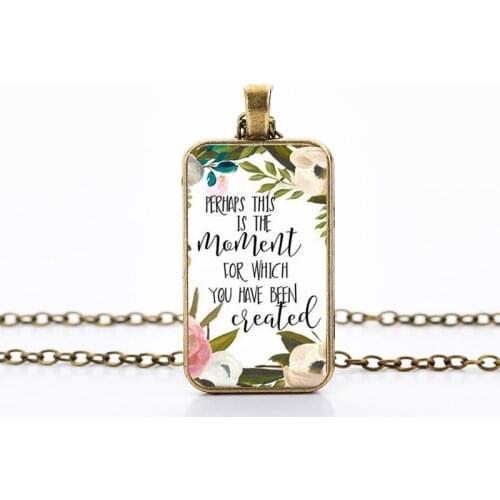 Bohemian Flower Bible Scripture Necklace Rectangle Glass Dome Pendant Antique Gold Chain Necklaces Retro Christian Faith Jewelry