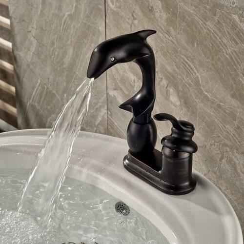Black Oil Rubbed Bronze Dolphin Shape Single Lever Handle Bathroom Vessel Sink Faucet Mixer Taps ahg003