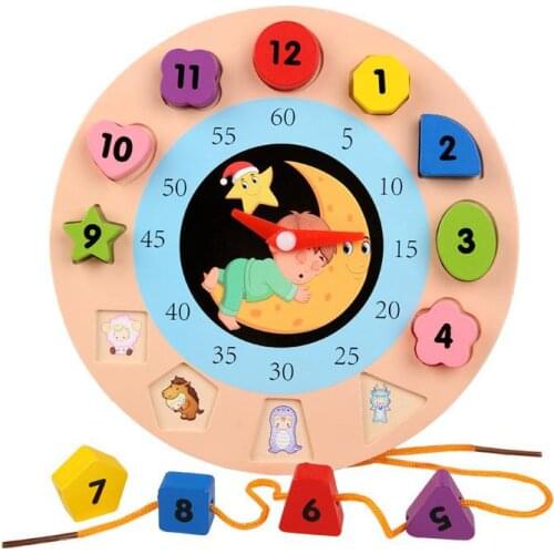 Preschool Children Wooden Educational Toys Baby Early Childhood Education Digital Shape Matching Clock Beaded Montessori Toys
