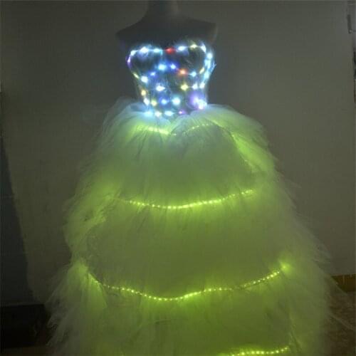 P38 RGB led light women dress performance wears luminous long skirt led evening dresses glowing clothe bar wears led costumes dj