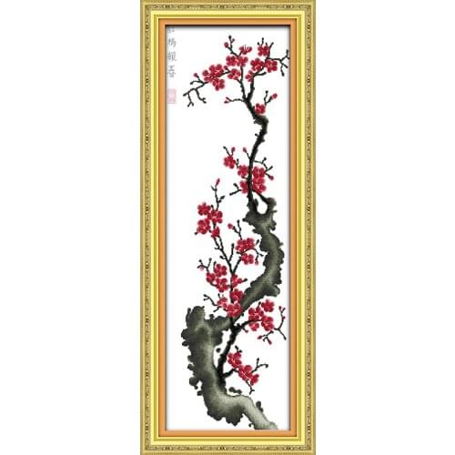 Red Plum Announcing Spring Come Chinese Cross Stitch Kits Ecological Cotton Clear Printed 14 11CT DIY Gift Christmas Decoration