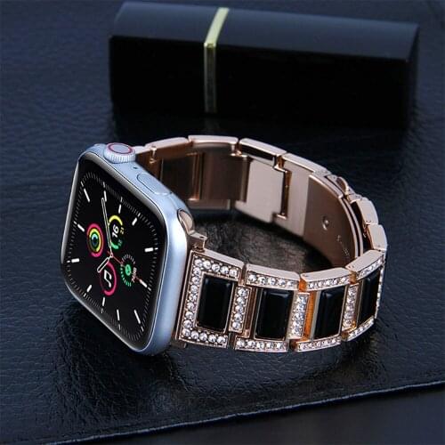 Applicable For Apple Watch 1 2 3 4 5 6 SE Wristband Opal Metal Strap 38MM 40MM 42MM 44MM Diamond-Studded Stainless Steel