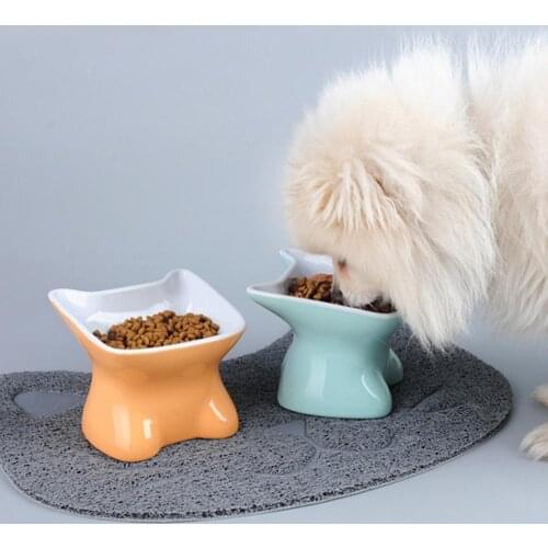 1PC Pet Bowl Cute Tilt Pet Feeder High-foot Single Mouth Skidproof Ceramic Dog Cat Food Bowls Pets Drinking Feeding Container