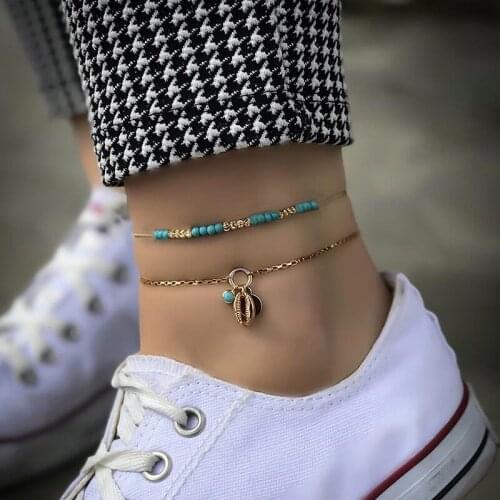 Aprilwell 2 Pcs Boho Anklets Bracelets Set For Women Sandals Summer 2021 Body Jewelry Gold Shell Chaine Cheville Gift Egirl