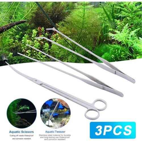 3pcs Aquarium Tweezers Set Aquatic Plants Grass Scissors Maintenance Tools Kit Set Aquarium Aquatic Tool Kit Scissors Clip