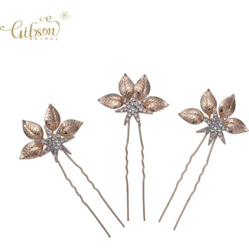 Delicate Leaf Bridal Hair Pins Handmade Rustic Wedding Hair Jewelry Accessories Gold Headpiece For Bridesmaid