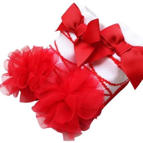 Cute New Born Baby Girl Socks Princess White Red Infant Lace Toddler Sock Cotton Bow-knot Children Holiday Birthday Gifts