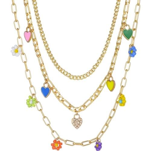 Lost Lady Fashion ING Hand made Beaded Necklace Multilayer Color Butterfly Flower Pendant Necklace Alloy Necklace Wholesale