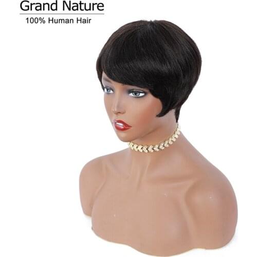 Perruque carré court perruque cheveux humain Short Wig For Black Women Pixie Wig Machine Made Side Part Remy silk base mono top