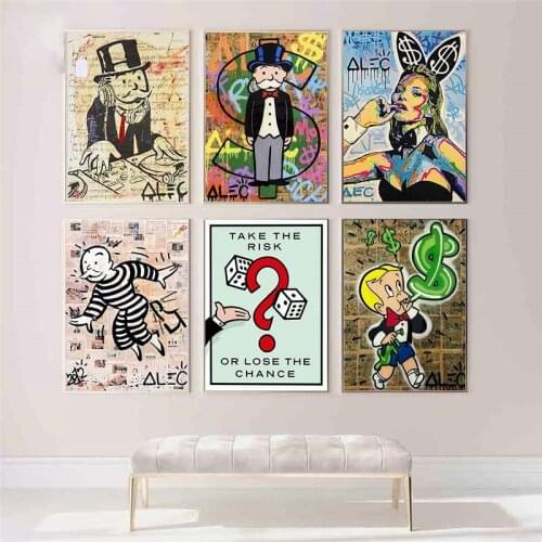 Monopolyingly Richie Scrooge Dollars Canvas Painting Posters Graffiti Prints Wall Street Art Pictures For Living Room Decor