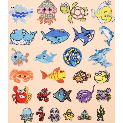 Various Cute sea animal dolphin whale Patch Embroidered Applique Sewing Patch Clothes Stickers Garment Apparel Accessories