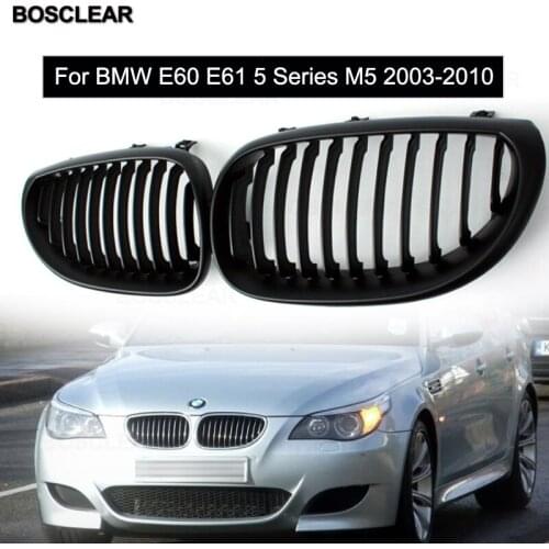 Front Gloss Black Kidney Twin Fins Bumper Grilles For BMW E60 E61 M5 5 Series Touring 520d/520i/523i 2003 2004 2005 2006 2007-10