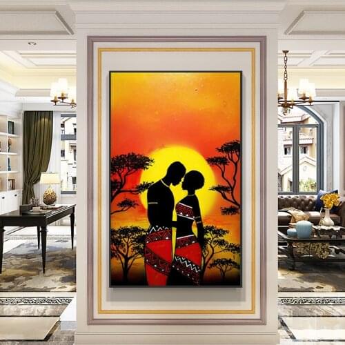Romantic African Lover Canvas Painting on The Wall Posters and Prints Figure Wall Art Picture for Living Room Home Decoration