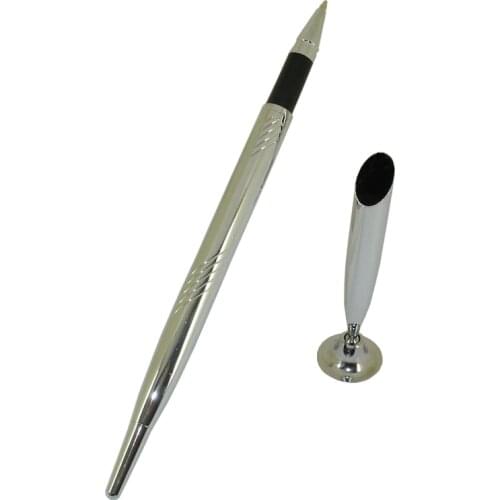 ACMECN Ballpoint Pen with Base for Teachers Table Pen sets Silver Ball Pen with Stand Classic Office Accessory Bank Desk Pen set