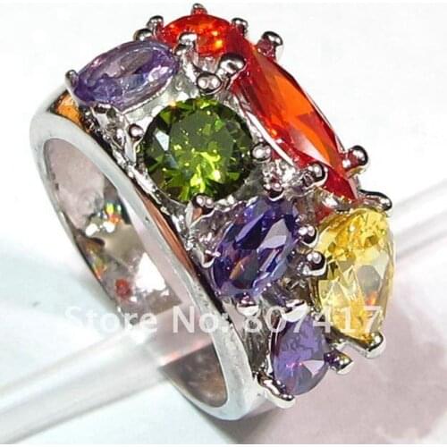 SHUNXUNZE Vintage fashion charm women engagement rings Red Green light purple yellow Cubic Zirconia Rhodium Plated R328 size 6 8