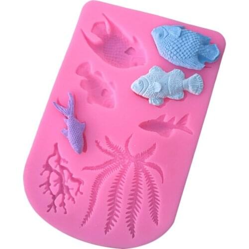 1PC Fish Seaweed Silicone Mold DIY Cake Border Fondant Cake Decorating Tools Sea Coral Cupcake Chocolate Moulds