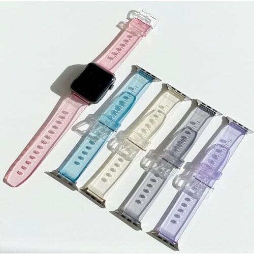 For Apple 1 2 3 4 5 6 SE Watch Strap For Apple Watch 38mm 40mm 42mm 44mm Transparent Wristband See Light Color Silicone Strap