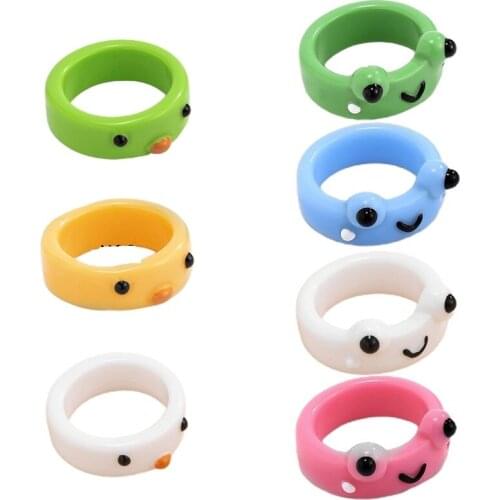 Cute macaron color ring female simple three-dimensional frog animal resin accessories