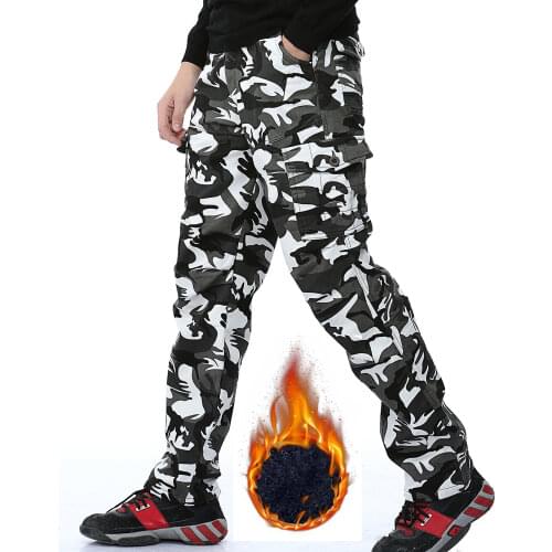 Multi Pocket Thick Warm Winter Cargo Pants Men Camouflage Fleece Lined Camo Trousers Plus Size 40 Army Green Snow White