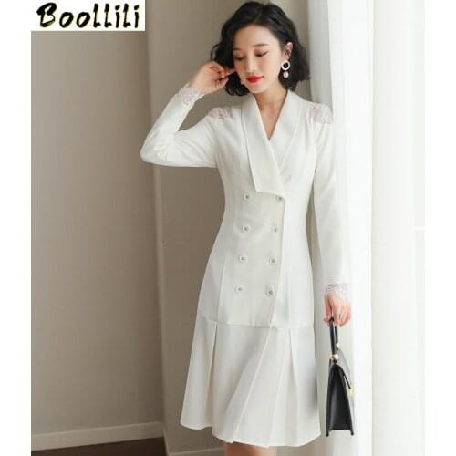 Boollili Vintage Formal Dress Women Elegant Spring Autumn White Dress for Women Clothes 2020 Midi Dress Ladies Dresses Vestidos