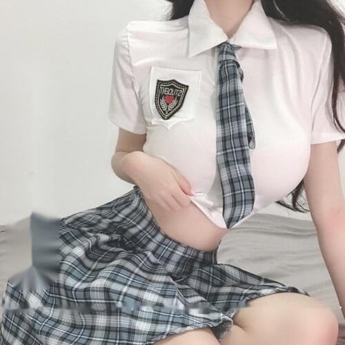 Sexy Pure Sweet College For Spring Summer 2021 Women Fashion Girl Lattice Necktie Cute Lolita Shirts School JK Uniform Suit 1X1