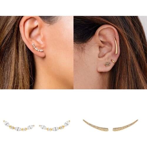 CRMYA Elegant Cubic Zirconia Silver Gold Filled Crawler Ear Climber Earrings For Women Clip Earrings Engagement Wedding Jewelry