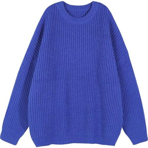 OUMENGKA Women Sweater Blue Long Sleeve Pullover 2021 Autumn Winter Casual Warm Jumper Loose Sweaters Oversized Solid Tops