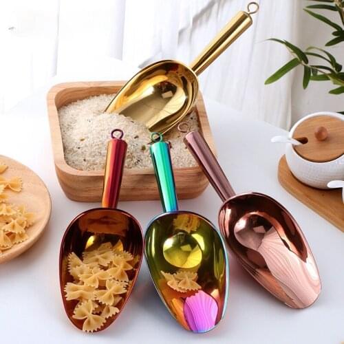 1/2PCS 9.8inch Stainless Steel Gold Ice Scraper Dry Food Flour Candy Bin Spice Scoop Buffet Shovel Wedding Bar Kitchen Tools