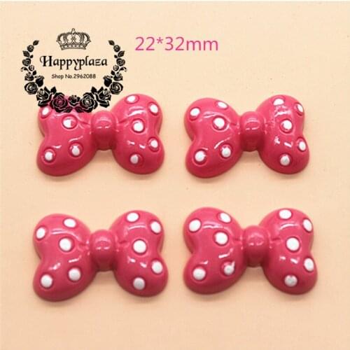 10pcs Kawaii Pink Resin Hand Painted Polka Dot Bow Tie Flatback Cabochon Charm DIY Craft Decoration,22*32mm