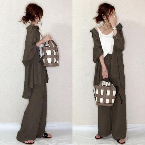 2 Two Piece Set Long Sleeve Top And Pants Women Japan Korean Minimalist Solid Color Fall Matching Outfits Office Ladies Clothes