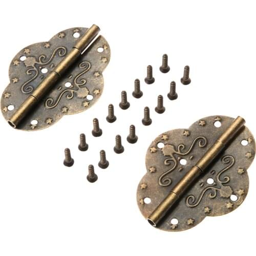 2Pcs 69x53mm Antique Bronze Cabinet Hinges for Jewelry Wooden Box Door Drawer Decorative Vintage Iron Hinge Furniture Fittings