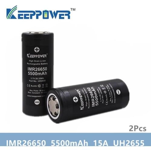 2 pcs KeepPower IMR 26650 battery IMR26650 5500mAh 15A discharge 3.7v lithium battery drop shipping Original batteria