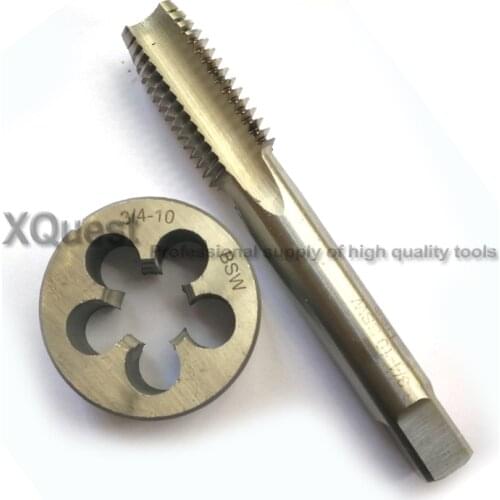 2pcs HSS Withworth thread tap and die set BSW 9/16 5/8 3/4 Right hand taps Round dies suit W 9/16-12 5/8-11 3/4-10