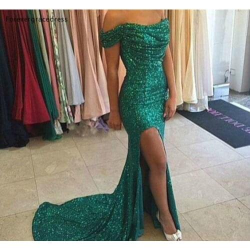 2019 High Quality Dark Green Evening Dress Off Shoulde Garden Country Formal Party Guest Maid of Honor Gown Plus Size