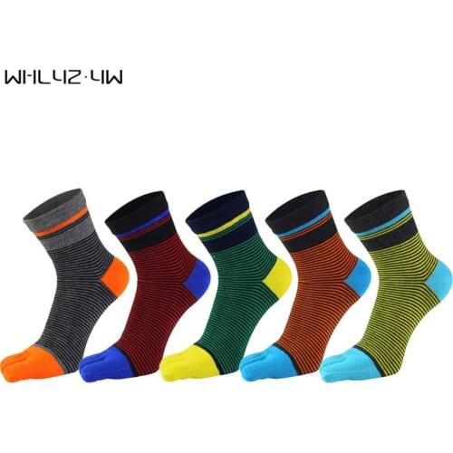 3 Pairs/Lot Five Finger Socks Mens Combed Cotton Striped Novelty Good Quality Happy Socks With Toes Fashion ElasticHot Sell