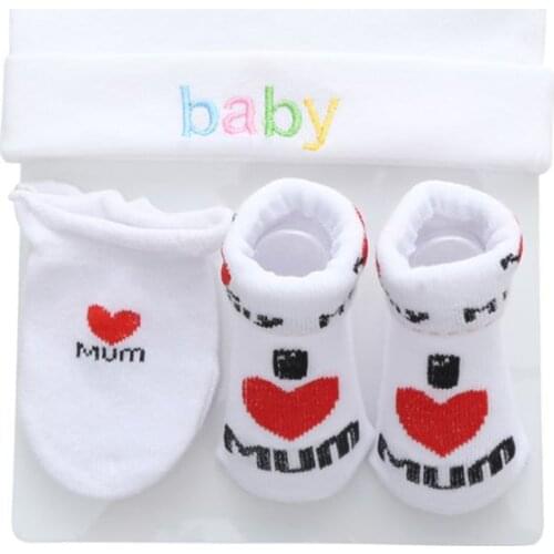 3Pcs/Set Cute Baby Boys Girls Socks Cap Set Cartoon Cotton Hat and Gloves for 0-12 months