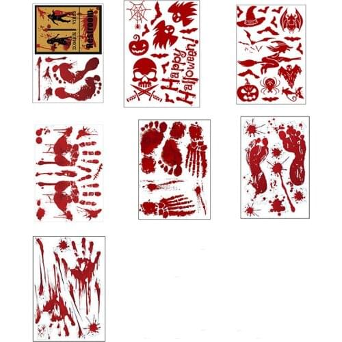 3D Horror Halloween Decorations Window Wall Stickers Bloody Fingerprint Blooding Handprint Foot Wallpaper Waterproof Door Decor