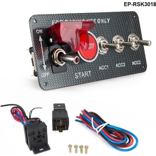 4in1 Carbon Fiber Panel Racing Car Engine Start Push Ignition Switch Toggle Kits EP-RSK3018