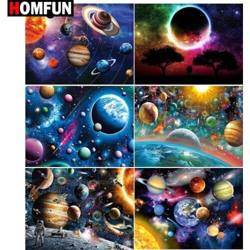 HOMFUN 5D DIY Diamond Painting "Universe starry sky planet" Full Drill Resin Diamond Embroidery Cross Stitch Home Decor