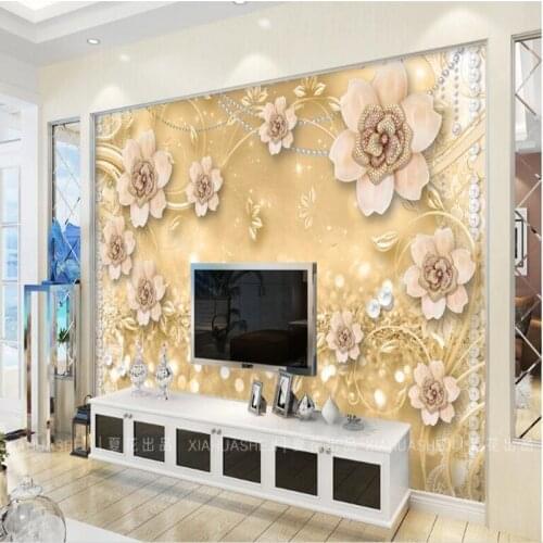 Beibehang Custom large fresco gold high - grade diamond flowers jewelry backdrop non - woven fabric wallpaper papel de parede