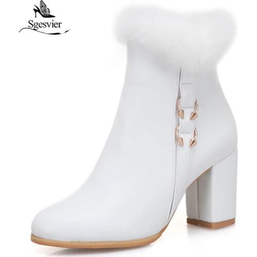 Sgesvier New Women Boots Zipper Solid Casual Ankle Boots Booties Round Toe Thick Heel Women Shoes winter snow boots warm B873