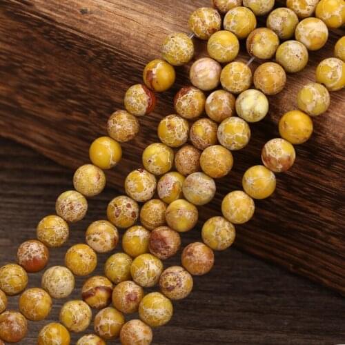 Natural Stone Beads yellow Sediment Round Loose Beads For Jewelry Making 15.5" Pick Size 4 6 8 10 12mm Wholesale