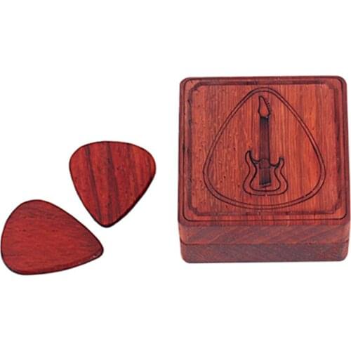 Rosewood Engraved Guitar Pick Box Plectrum Holder Wooden Square Present Keychain Box Case for Guitar Lover Gift