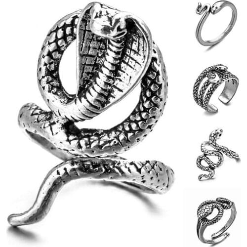 1PC Snake Ring Antique Silver Adjustable Ring Men Women Punk Unisex Exaggerated Opening Gift Retro Jewelry Hot Sale Popular